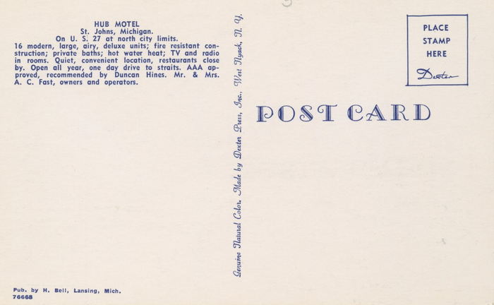 Hub Motel - Old Post Card